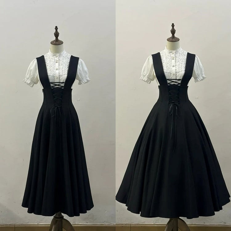 High Skirt Waist Gothic Lolita Shoulder Straps Black with
