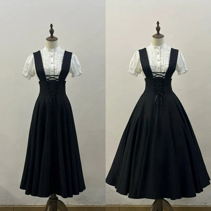 High Skirt Waist Gothic Lolita Shoulder Straps Black with
