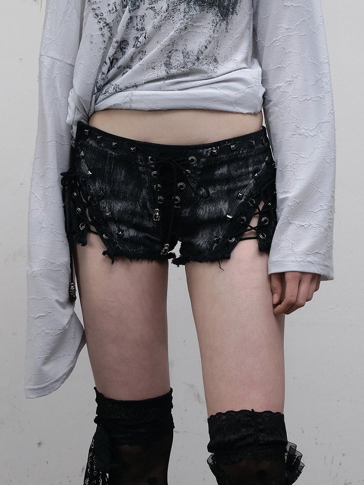 Studs Wasteland Punk with Decor Shorts Black