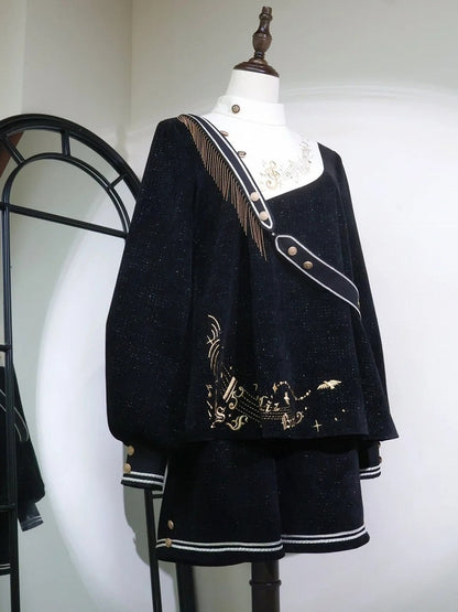 Schwarze Ouji-Shorts mit glitzernder Waffelstruktur