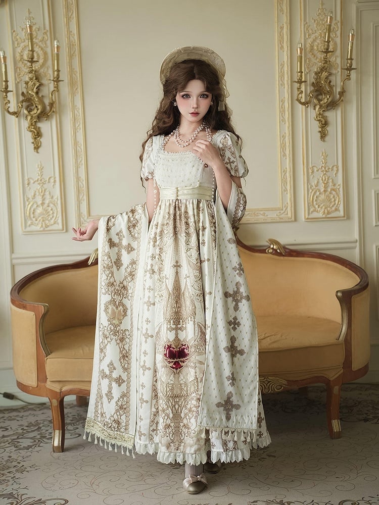Gold Cross Pattern Gothic Lolita Empire Dress Set - Unknown Star