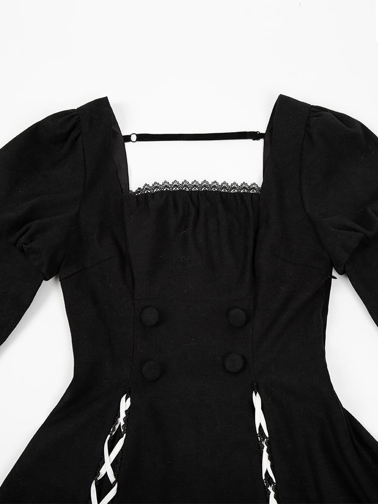 Sleeves Juliette Short with Lace and Trim Black Contrast Lolita Dress Lacing