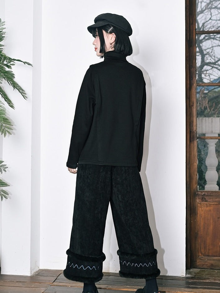 Unicorn Print Black Turtleneck Long Sleeve Top for Spring Autumn - Quirky Hut