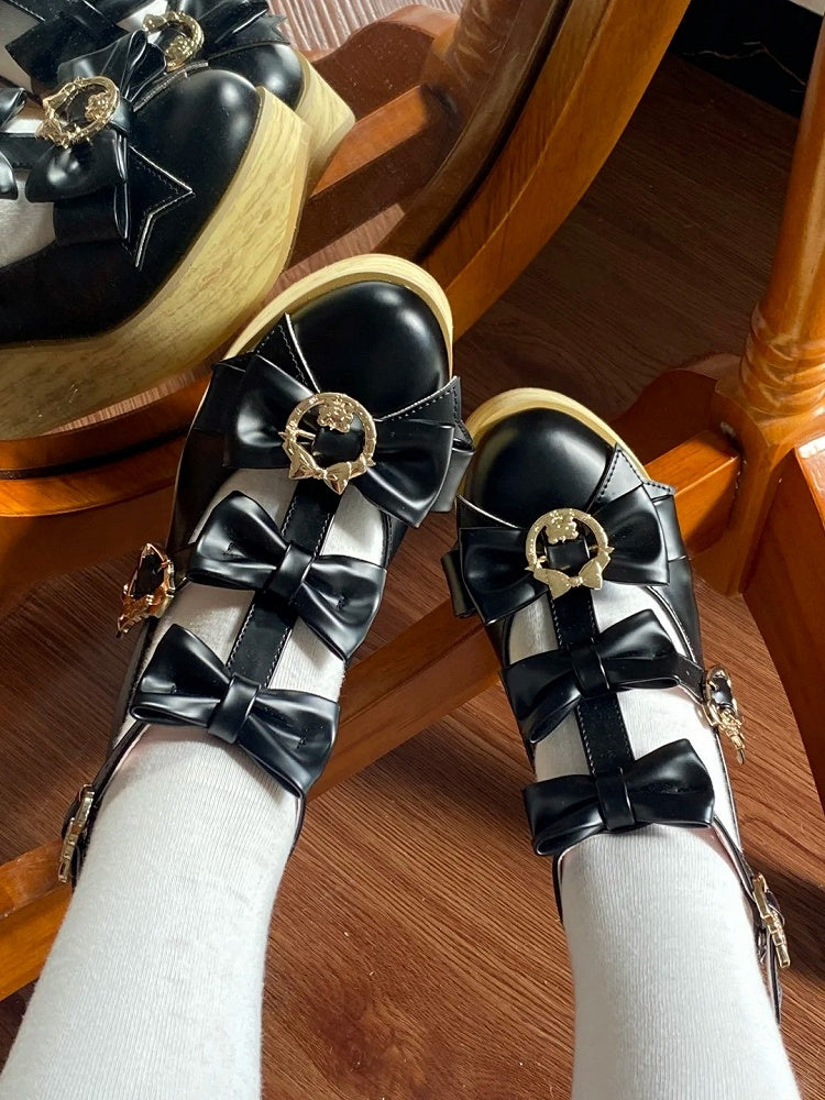 Lolita Shoes with Hime Decor Black PU Sole 6cm Bow Platform