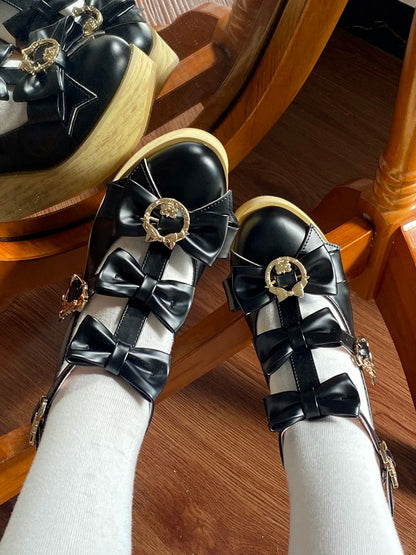 Lolita Shoes with Hime Decor Black PU Sole 6cm Bow Platform
