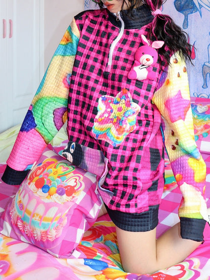 スターチェック柄スウェットシャツ Y2K ブラック柄