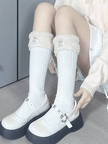 ホワイト/ブラック スイートプラッシュカーフソックス