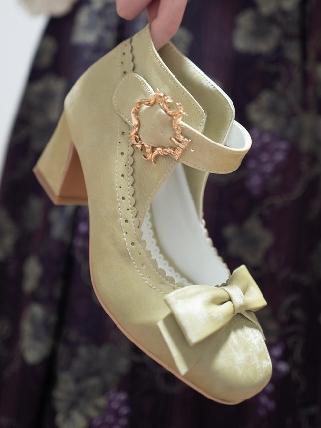 High Heel Green Decorative Block Bow - Shoes for Elegant Wear Accents