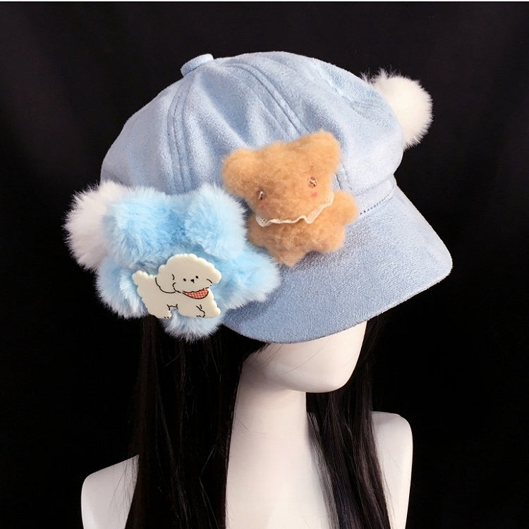 Embellished Cute Lolita Light Plush Blue and Beret Star Bear