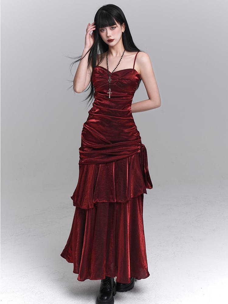 Abendkleid mit herzförmigem Ausschnitt und gerüschtem Design, Weinrot