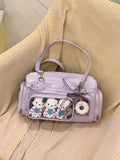 Display Bag with Ita Window PU Embroidery Letter Purple