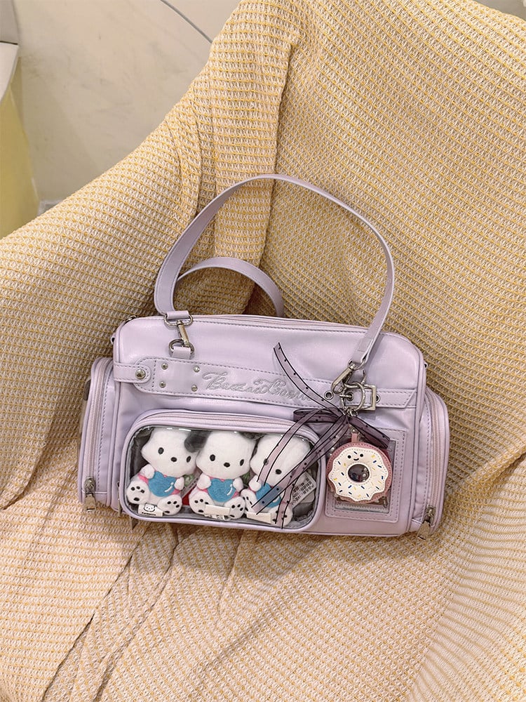 Display Bag with Ita Window PU Embroidery Letter Purple