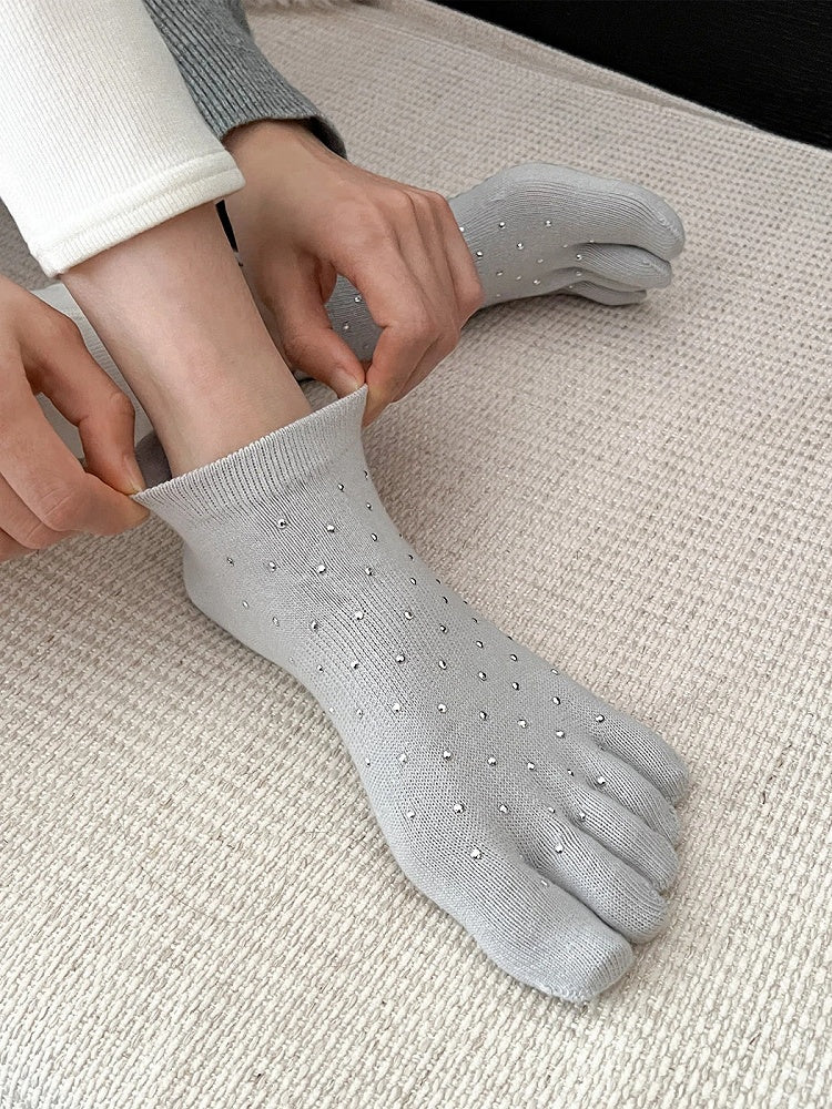 Socks Five-Toe Ankle Rhinestone-Embellished (5 Colors)
