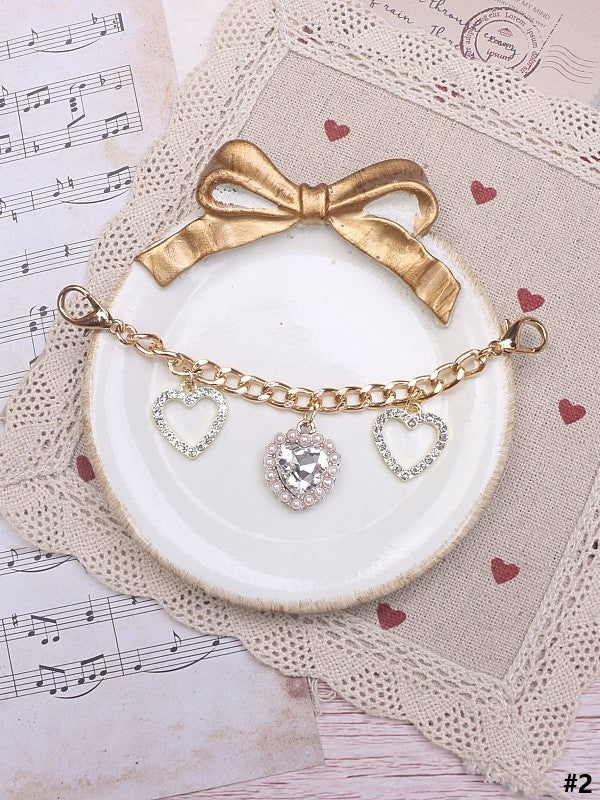 Jirai Options 7 Kei Shoe Chain Heart Pearl Color Rhinestone
