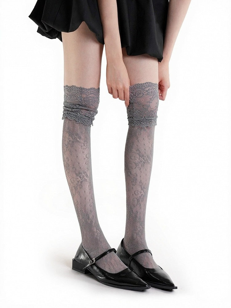 Four-Color Lace Trim Semi-Sheer Overknee Stockings - ModaSwings