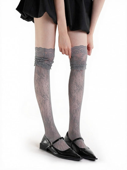 Four-Color Lace Trim Semi-Sheer Overknee Stockings - ModaSwings