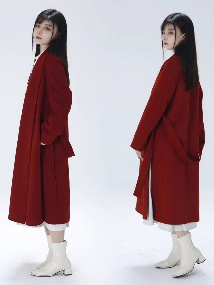 Lolita Ouji Belt Red Coat Placket Year Design Unisex Open Vent Side New Waist with in