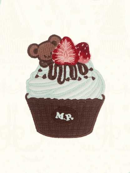 Mint Brown Embroidery Blue Cupcake / Pink Brooch Green