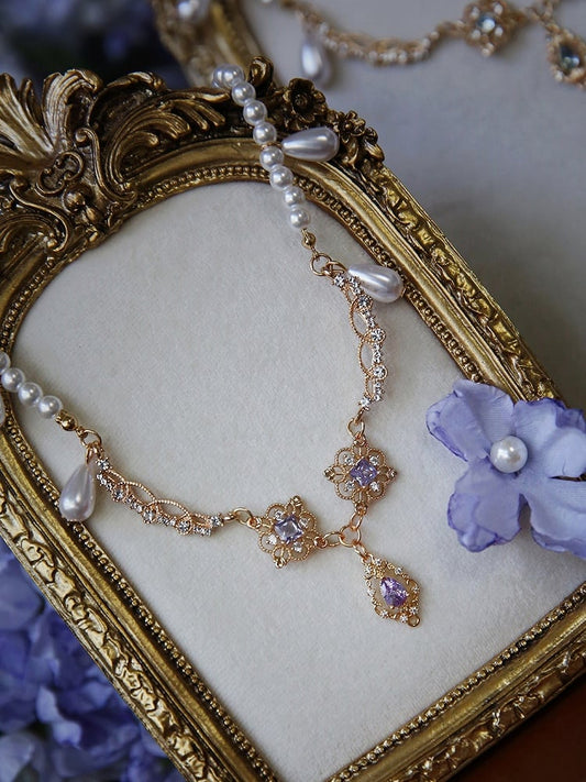 Rhinestones Beaded Red Purple Necklace Pink / Blue