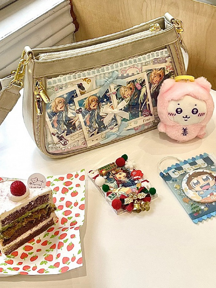 グレーのウェイストランドパンク風イタバッグ（スイートハートチャーム付き）