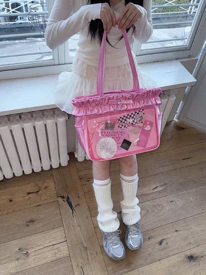 Rosarote Ita-Tragetasche mit Rüschenbesatz und Strass-Schleife