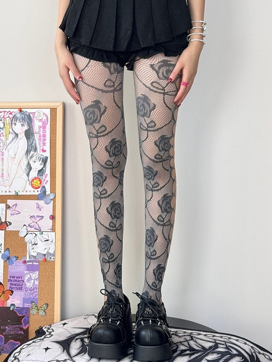 Tights Design Cut-out Y2K Pattern BlackGray/PurpleGreen Floral