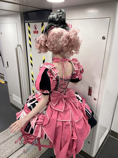 Jumper Embroidery Bunny Black Pink Lolita with Dress Skirt Sleeves Puff and Sweet Circus Detachable