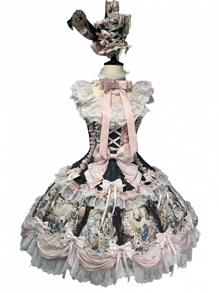Navy Playing-Card OP Dress with Bow Embellishments - Rosede Cheese