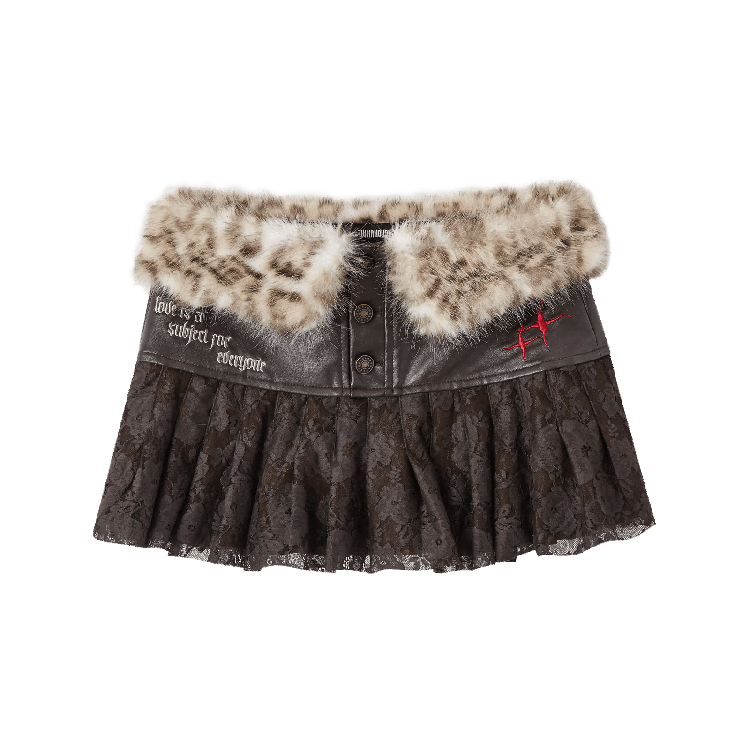 Mini Lace Patches Coffee Plush Leopard Waistline Fashion Glamorous Skirt Millard Hem Gyaru