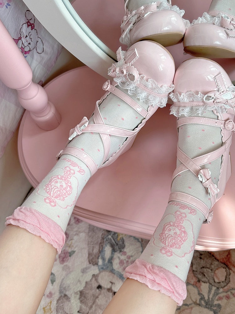 Girl Polka-dot Coffee/Black/Red/Pink Pattern Lolita Anime Socks Calf