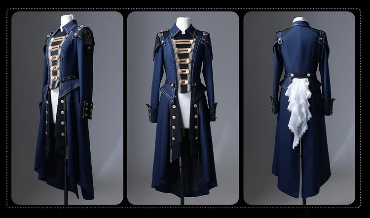 Black & Blue Military Lolita Double-Breasted Coat