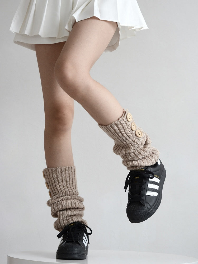 4 Colors Button Decorated Knitted Leg Warmers