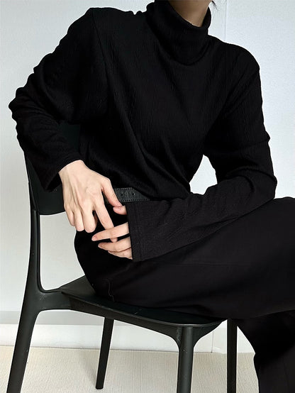 Sweater Black Turtleneck Texture Ouji Cable-Knit Ribbed Lolita with