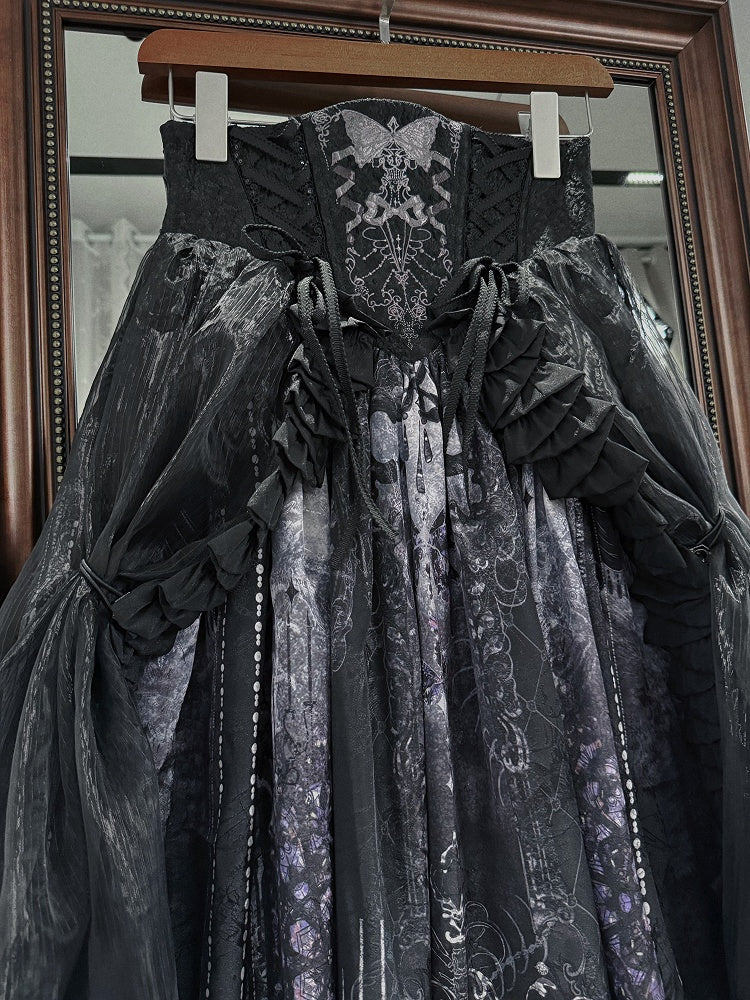 Skirt High Corset Belt Overlay with Waist Butterfly Gothic Embroidery Lolita