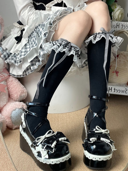 Calf White Cuff 2 Plaid Socks Pattern Options Black Ruffled