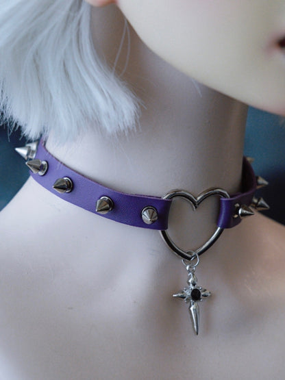 Details Studs Cross Heart Purple Gothic Pendant Choker