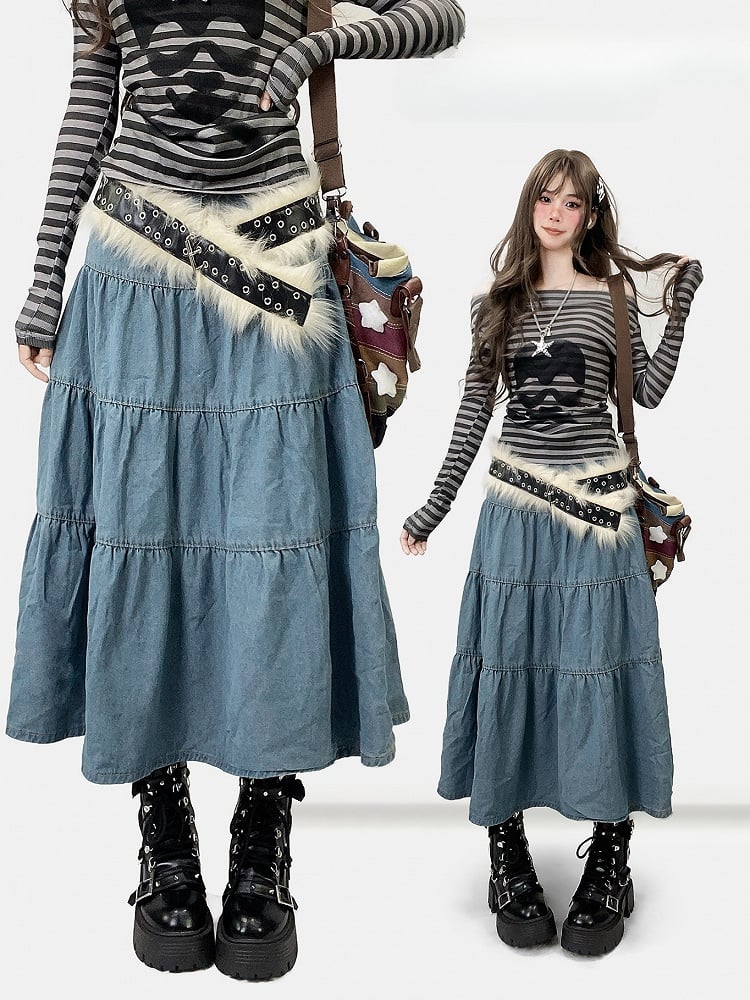 ブルーのかわいいスカート デイリーデニム