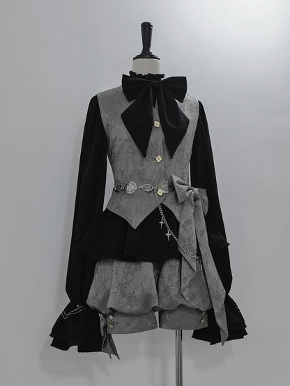 Black Ruffle-Neck Bishop-Sleeve Ouji Poet Shirt - Princess Chronicles