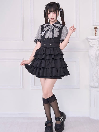 Ties Overall Wear Black 2-Way Back Adjustable Kei Jirai Tiered with Dress