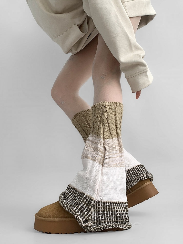 Retro-Style Knitted Gray/Black Leg Khaki/Light Warmers