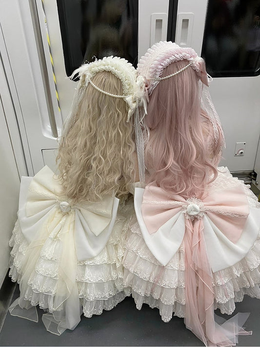 Pink Flower Hairband / Blue Beige