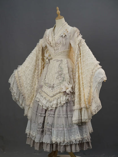 Purple Front Button Placket Lily Embroidery Elegant Classic Lolita JSK Full Set Pink House Fashion