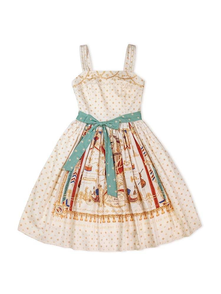 White Musical Print Elegant Lolita Jumper Skirt - Crucis Universal Tailor Company
