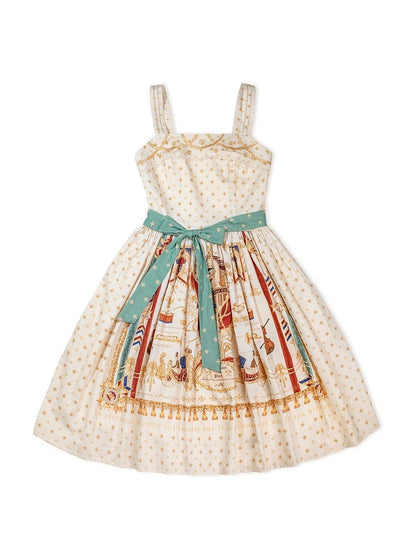 White Musical Print Elegant Lolita Jumper Skirt - Crucis Universal Tailor Company