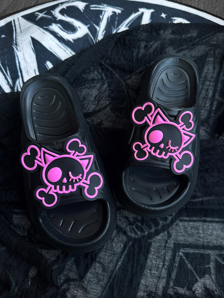 Pink Applique and Gothic Slippers Thick Black Summer Skeleton