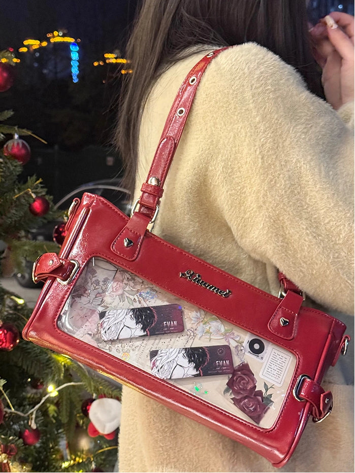 Leder Transparent-Fenster Tasche Vielseitig Rot Ita PU