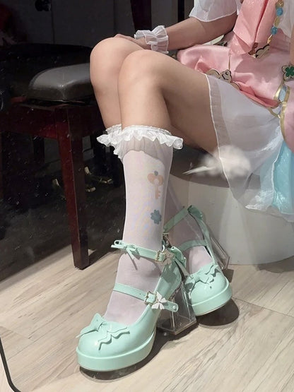 Lolita Butterfly Janes Motif Rhinestones Light Hime Green with Sparkling Mary Polished