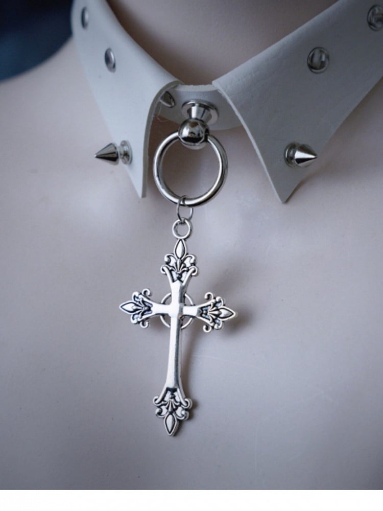 White Choker with Cross Pendant - Strange Sugar