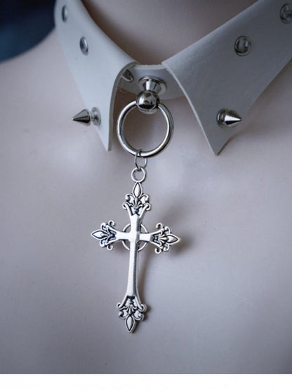 White Choker with Cross Pendant - Strange Sugar