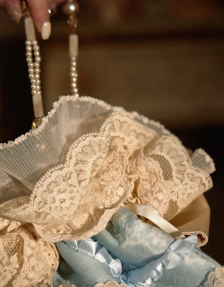 Blue Printed Piping Bag Handbag with Lace - Blood Supply
